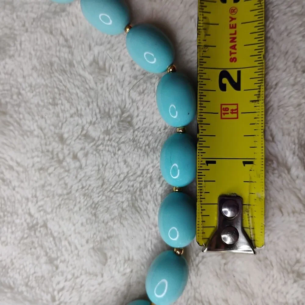 Vintage Aqua Blue Lucite Bead Necklace & Matching Ball Post Earring Set MCM